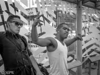 black and white street photography Auckland city, The Boys